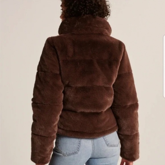 ABERCROMBIE & FITCH | Brown Faux Fur Quilted Puffer Funnel Neck Jacket | Size S - Picture 5 of 16